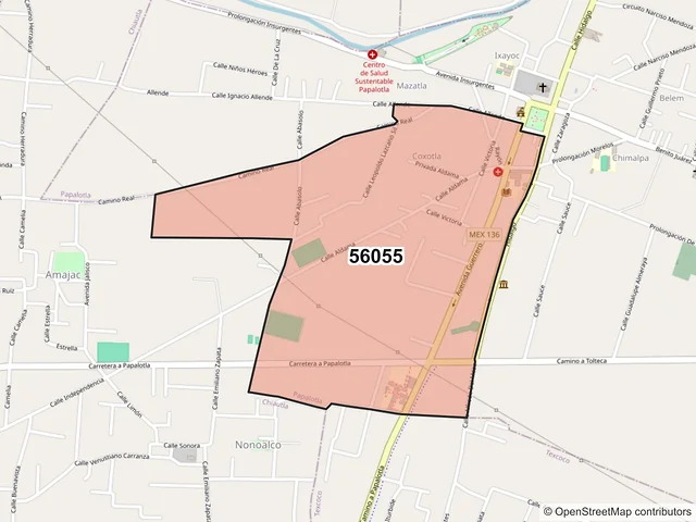 Mapa del código postal 56055, Papalotla, México