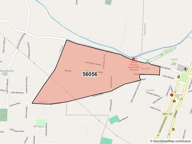 Mapa del código postal 56056, Papalotla, México