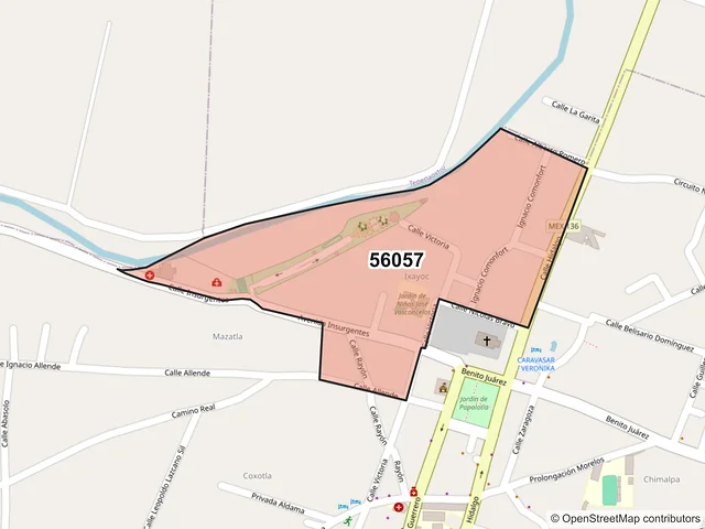Mapa del código postal 56057, Papalotla, México