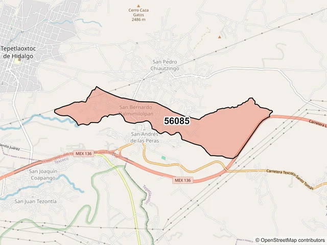 Mapa del código postal 56085, Tepetlaoxtoc, México