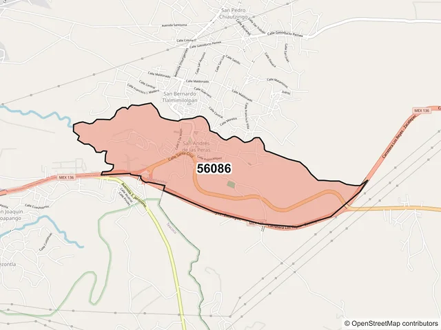 Mapa del código postal 56086, Tepetlaoxtoc, México