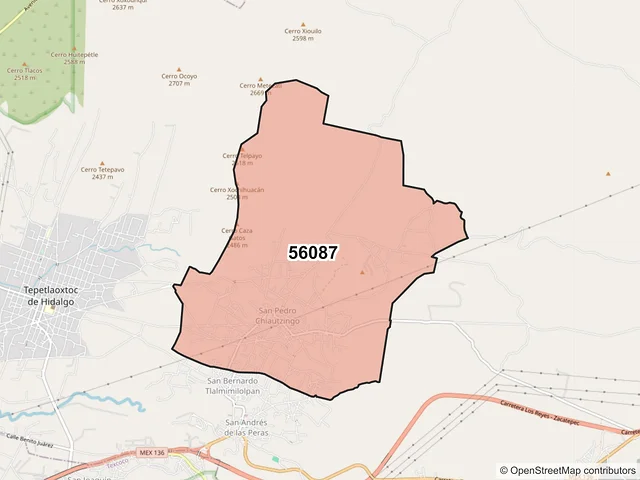 Mapa del código postal 56087, Tepetlaoxtoc, México