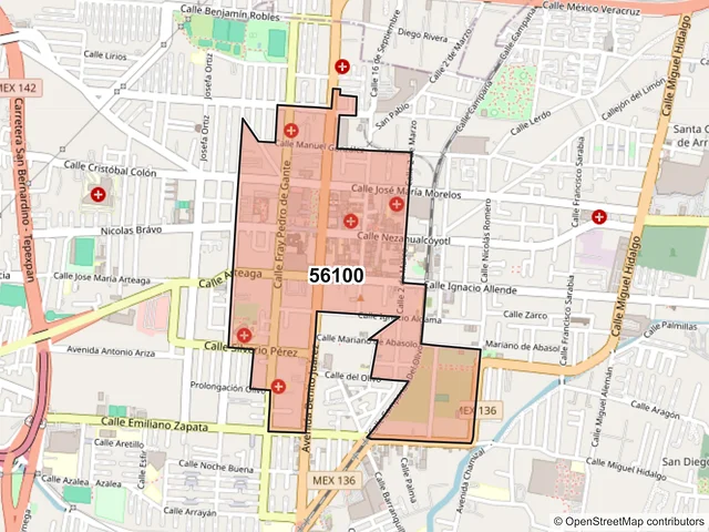 Mapa del código postal 56100, Texcoco, México