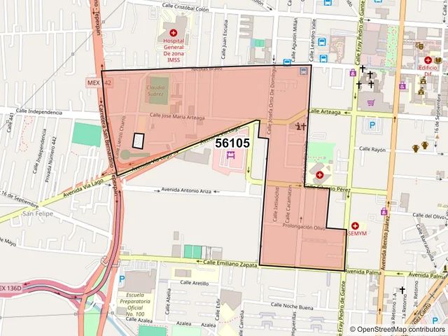 Mapa del código postal 56105, Texcoco, México