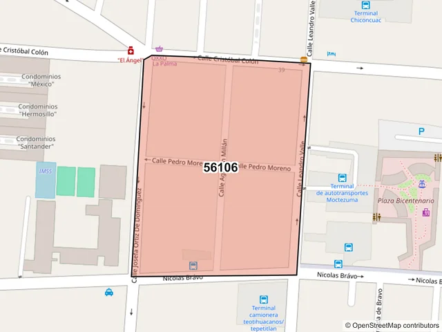 Mapa del código postal 56106, Texcoco, México