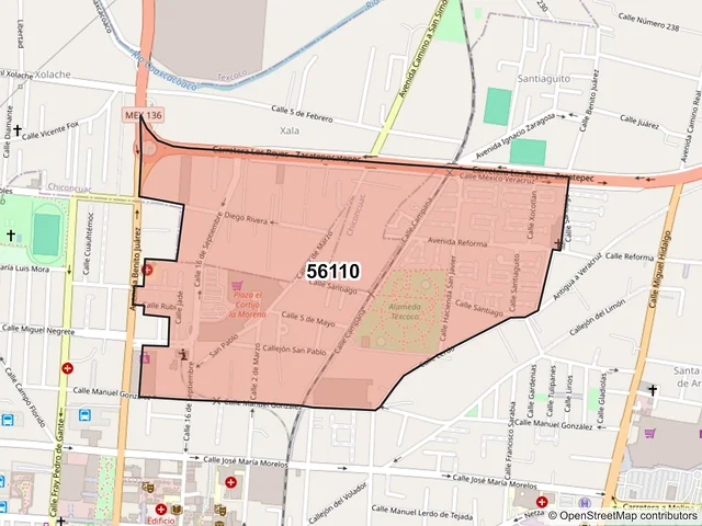 Mapa del código postal 56110, Texcoco, México