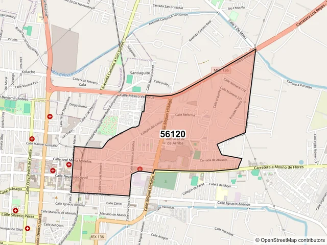 Mapa del código postal 56120, Texcoco, México