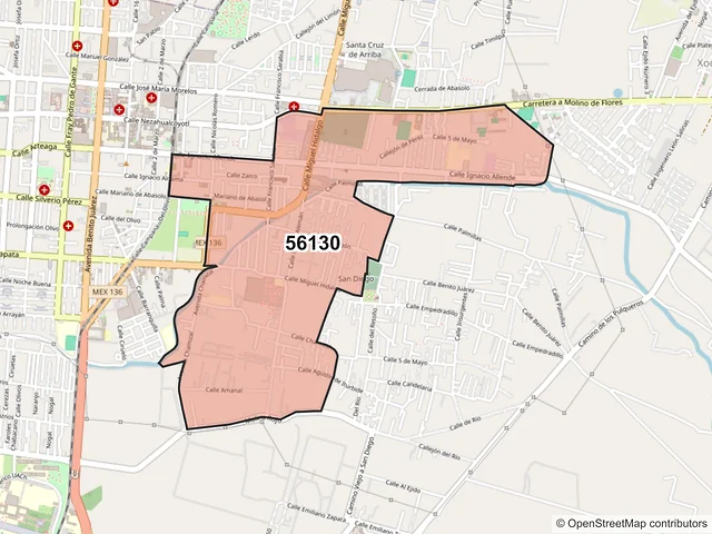Mapa del código postal 56130, Texcoco, México