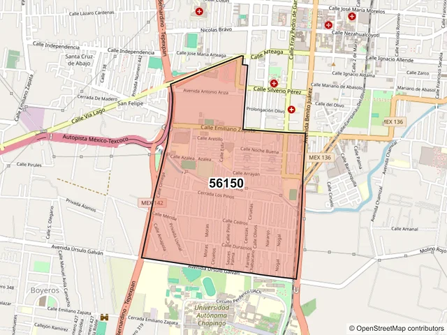 Mapa del código postal 56150, Texcoco, México