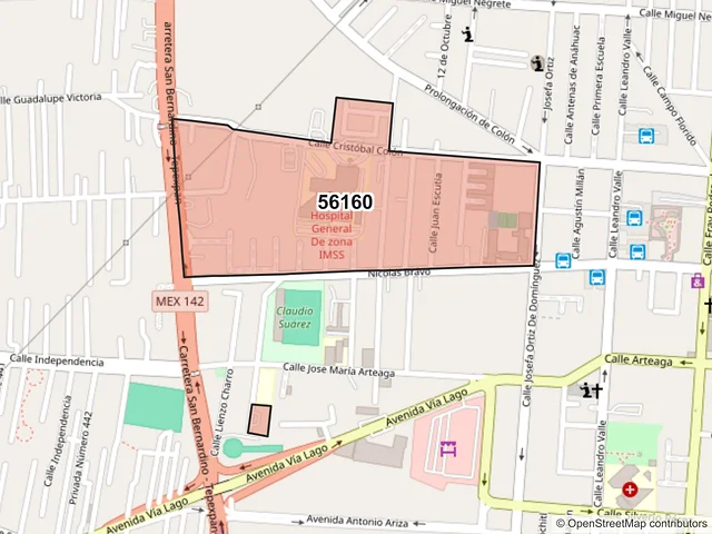 Mapa del código postal 56160, Texcoco, México