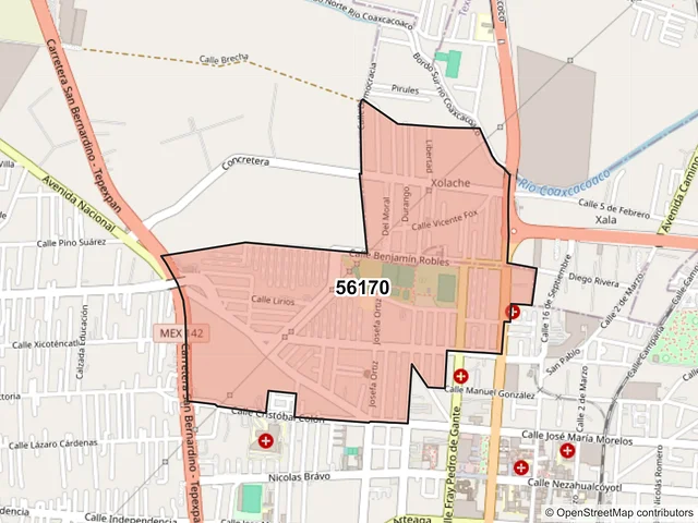 Mapa del código postal 56170, Texcoco, México