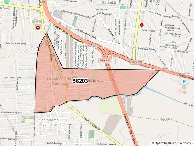 Mapa del código postal 56203, Texcoco, México