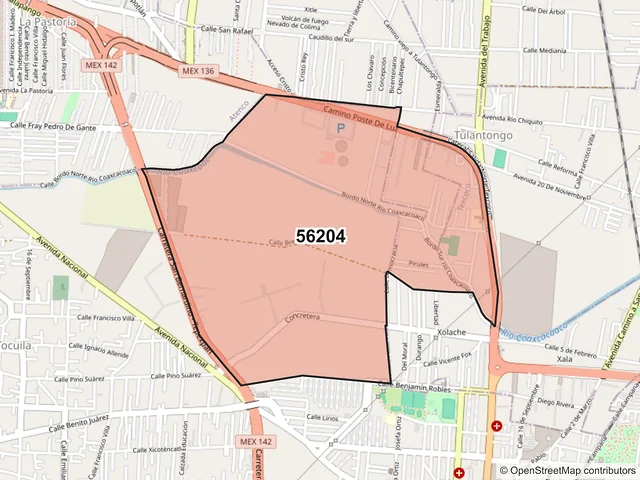 Mapa del código postal 56204, Texcoco, México