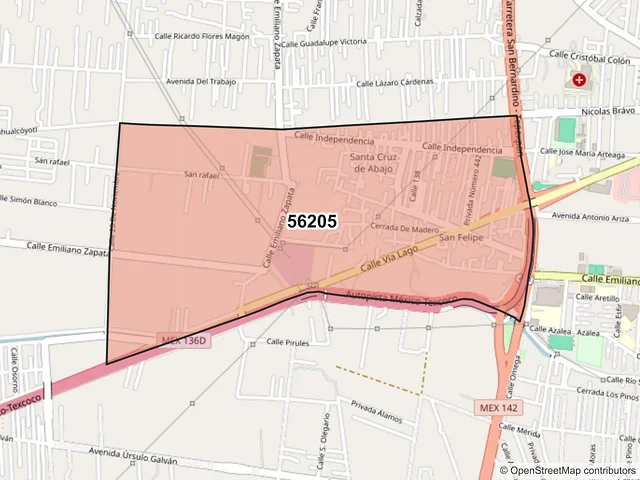 Mapa del código postal 56205, Texcoco, México
