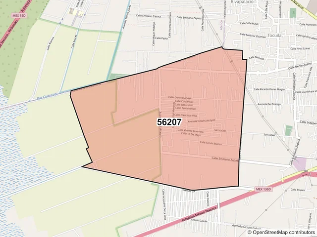 Mapa del código postal 56207, Texcoco, México