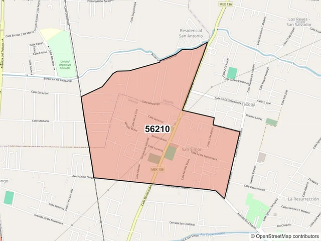 Mapa del código postal 56210, Texcoco, México