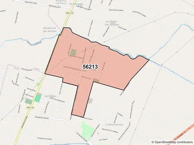 Mapa del código postal 56213, Texcoco, México