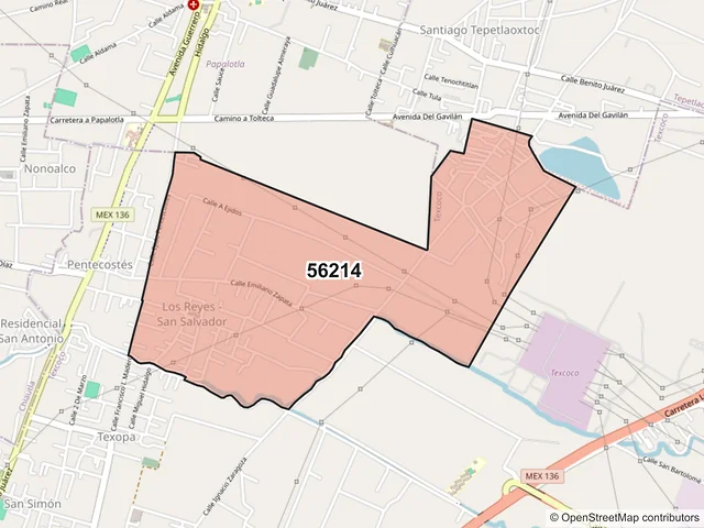 Mapa del código postal 56214, Texcoco, México