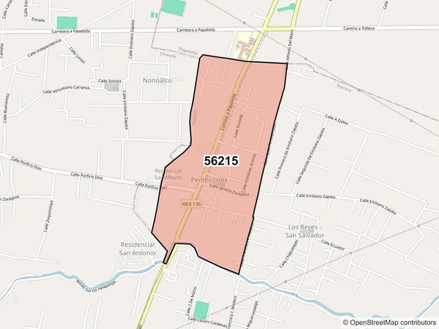 Mapa del código postal 56215, Texcoco, México