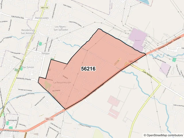 Mapa del código postal 56216, Texcoco, México