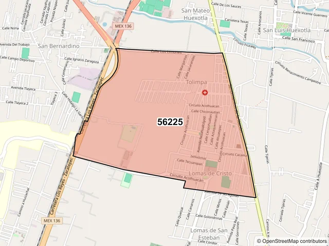 Mapa del código postal 56225, Texcoco, México