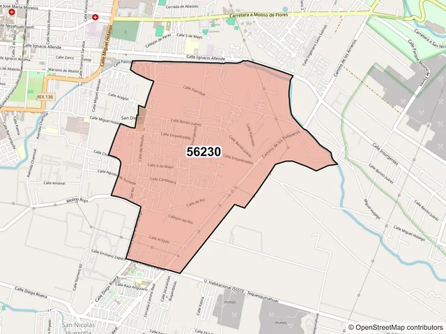 Mapa del código postal 56230, Texcoco, México