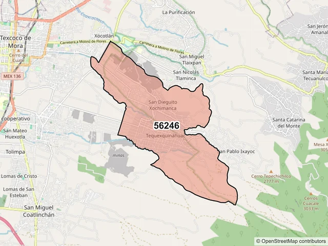 Mapa del código postal 56246, Texcoco, México