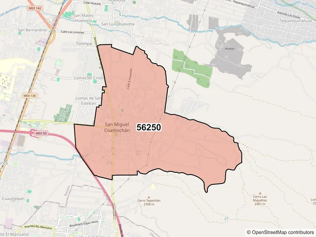 Mapa del código postal 56250, Texcoco, México