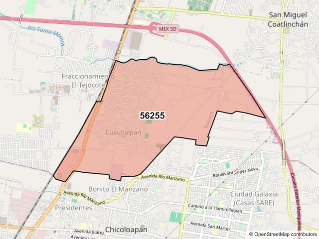 Mapa del código postal 56255, Texcoco, México