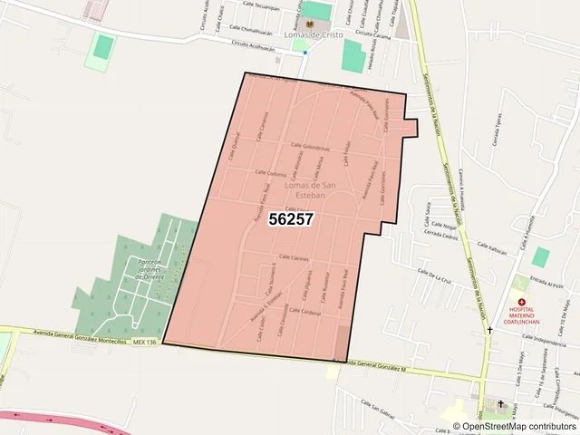 Mapa del código postal 56257, Texcoco, México
