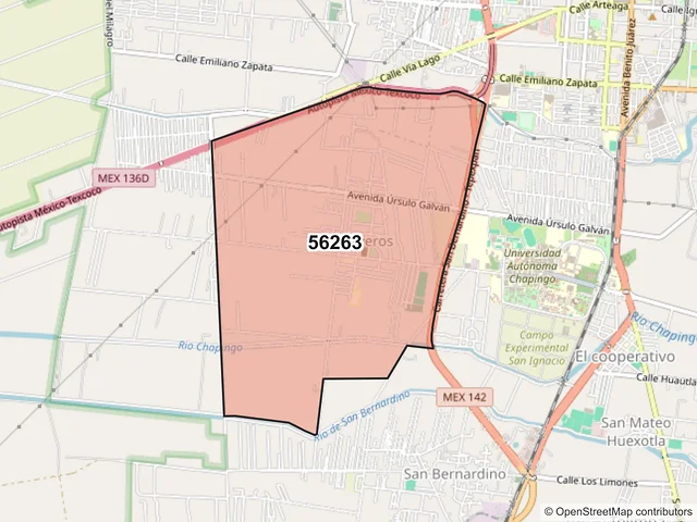 Mapa del código postal 56263, Texcoco, México
