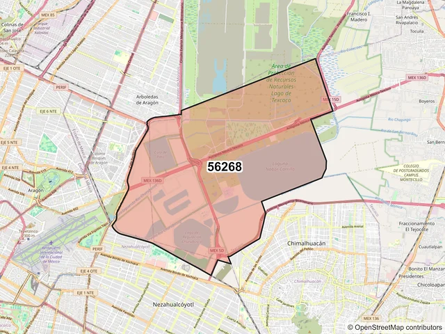 Mapa del código postal 56268, Texcoco, México