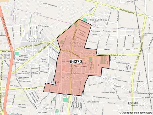Mapa del código postal 56270, Chiconcuac, México