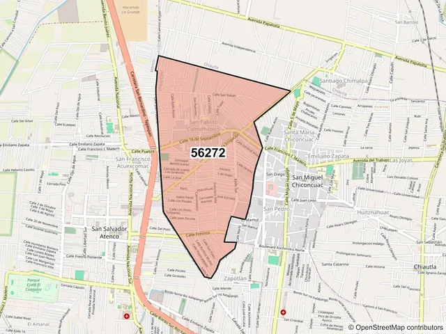 Mapa del código postal 56272, Chiconcuac, México