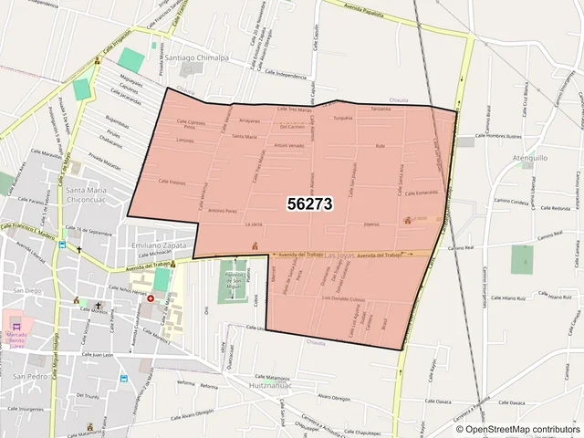 Mapa del código postal 56273, Chiconcuac, México