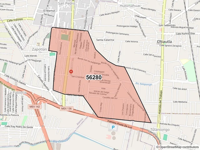 Mapa del código postal 56280, Chiconcuac, México