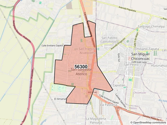 Mapa del código postal 56300, Atenco, México
