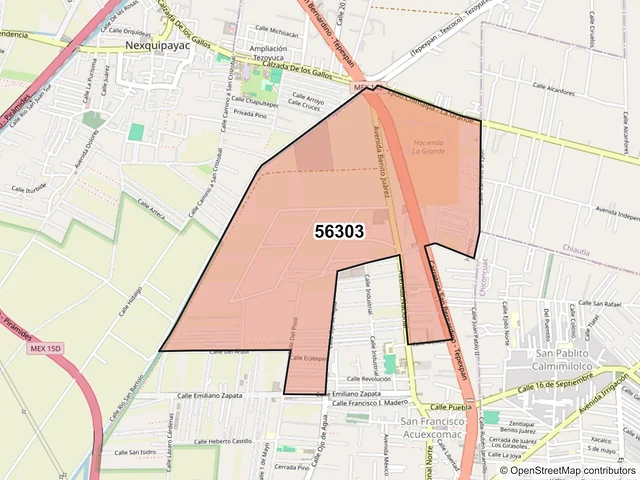 Mapa del código postal 56303, Atenco, México