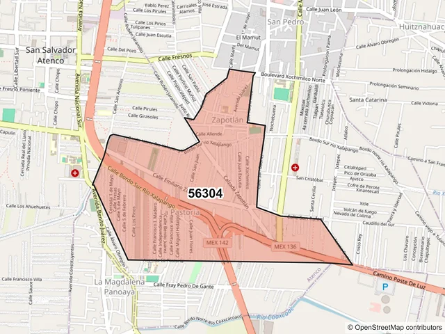 Mapa del código postal 56304, Atenco, México