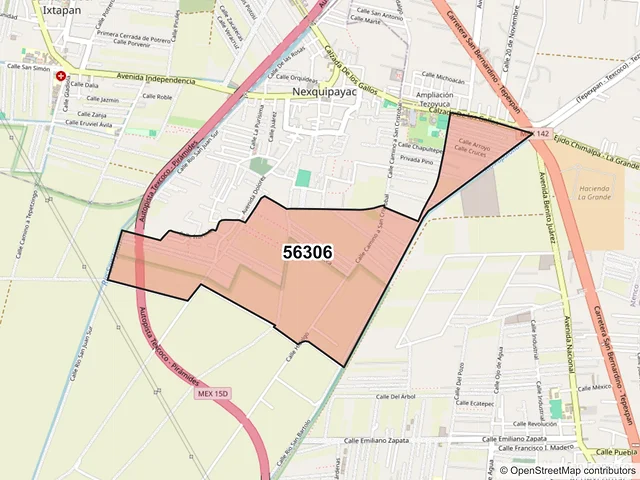 Mapa del código postal 56306, Atenco, México