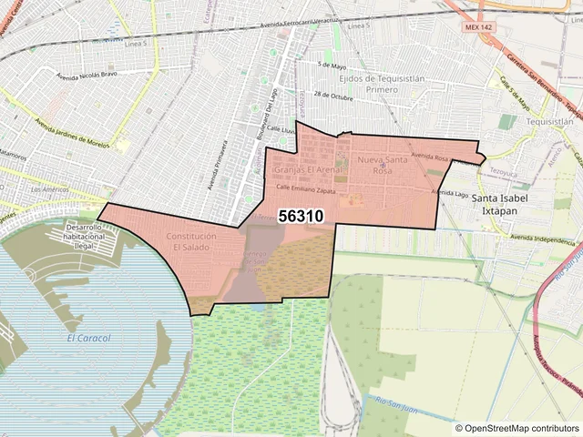 Mapa del código postal 56310, Atenco, México