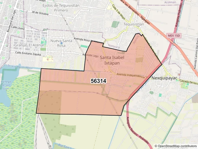 Mapa del código postal 56314, Atenco, México