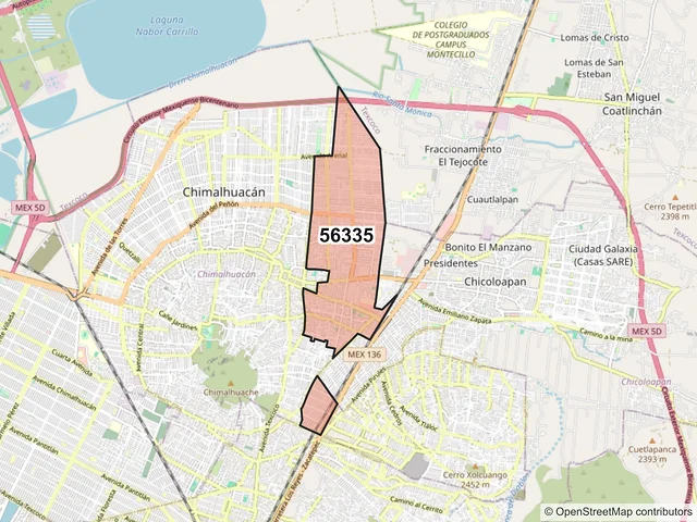 Mapa del código postal 56335, Chimalhuacán, México