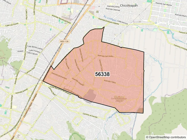 Mapa del código postal 56338, Chimalhuacán, México