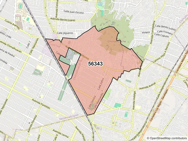 Mapa del código postal 56343, Chimalhuacán, México