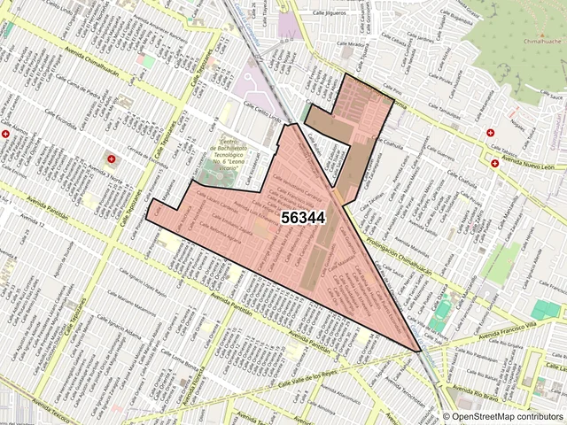 Mapa del código postal 56344, Chimalhuacán, México
