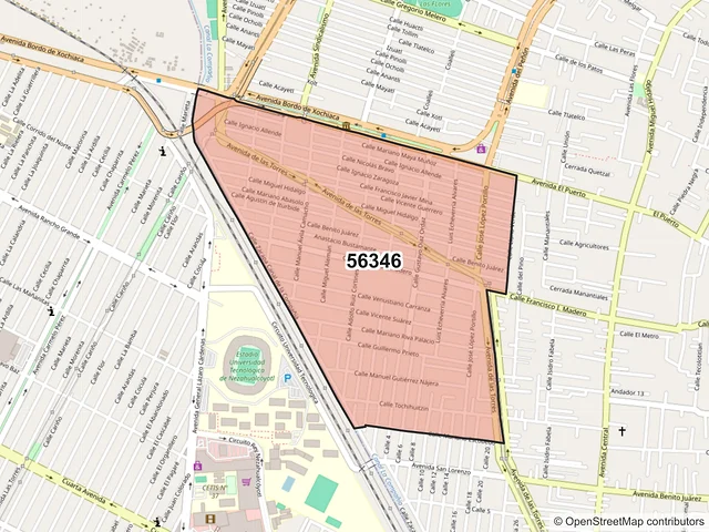 Mapa del código postal 56346, Chimalhuacán, México