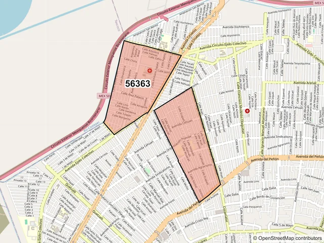 Mapa del código postal 56363, Chimalhuacán, México