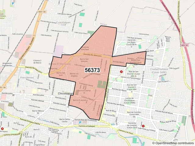 Mapa del código postal 56373, Chicoloapan, México