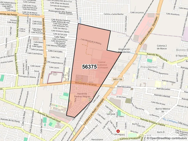 Mapa del código postal 56375, Chicoloapan, México
